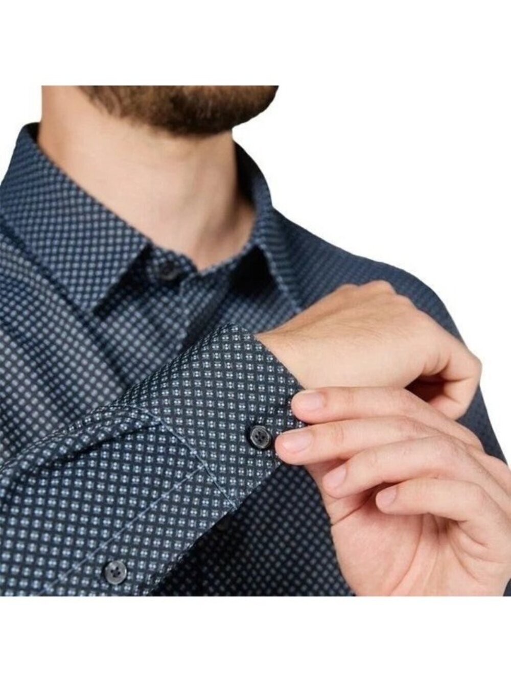 DKNY Men's L Black Pattern Stretch Button-Up Dress Shirt Regular Fit d1854 - Picture 3 of 10
